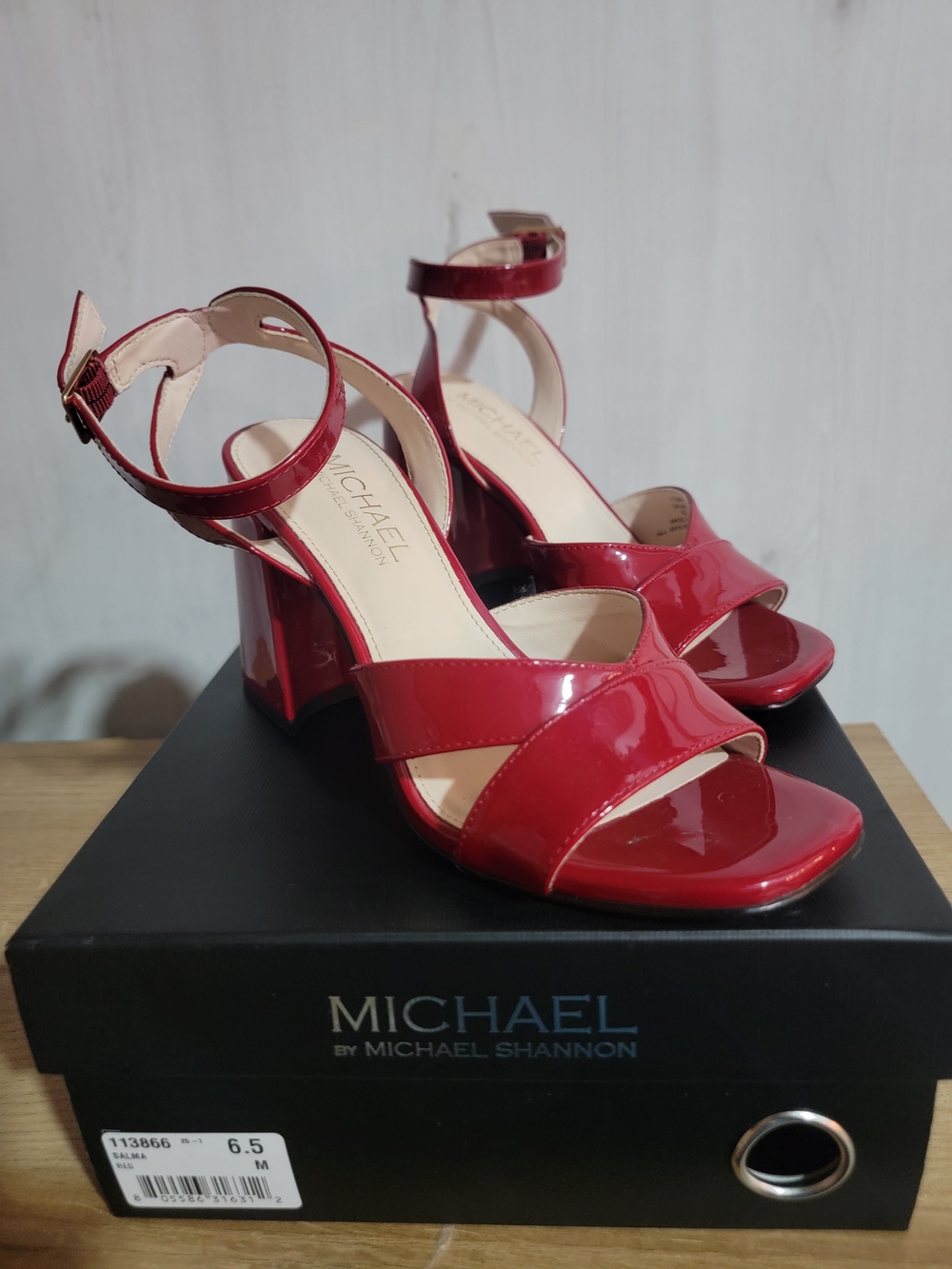 Michael Shannon Red Patent Block Heel Sandals